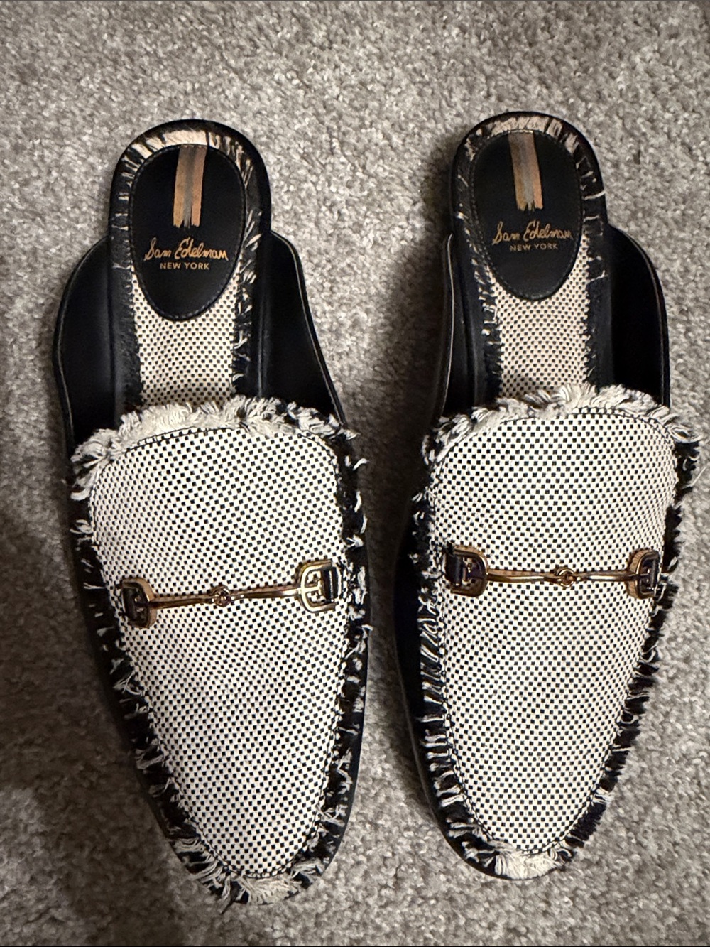 Sam Edelman Women’s Black and White Textured Bit Slip-On Loafers